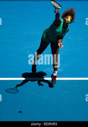 Melbourne, Australia. 19th Jan, 2019. (SP)AUSTRALIA-Melbourne-TENNIS-AUSTRALIA OPEN-DAY 6 Serena Williams of the United States is in action during her women's singles third round match against Dayana Yastremska of Ukraine at the Australian Open in Melbourne, Australia, Jan. 19, 2019. Credit: Bai Xue/Xinhua/Alamy Live News Stock Photo