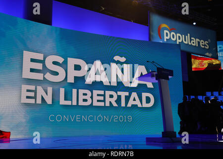 Madrid, Spain. 19th Jan 2019. The PP celebrates its national convention to establish the main lines of its electoral program for the three elections scheduled for May 26 and are key to gauge the leadership of the popular president, Pablo Casado Credit: Jesús Hellin/Alamy Live News Stock Photo