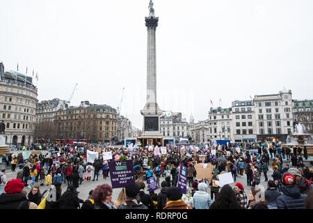 London, UK. 19th January, 2019. Thousands of women attend the Bread & Roses Rally Against Austerity in Trafalgar Square organised by Women's March London to coincide with the Global Women's March. Credit: Mark Kerrison/Alamy Live News Stock Photo