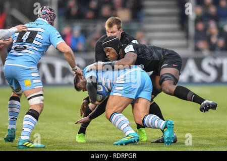 London, UK. 19th Jan, 2019. during Heineken Champions Cup between Saracens v Glasgow Warriors at Allianz Park on Saturday, 19 January 2019. LONDON ENGLAND.  (Editorial use only, license required for commercial use. No use in betting, games or a single club/league/player publications.) Credit: Taka Wu/Alamy Live News Stock Photo