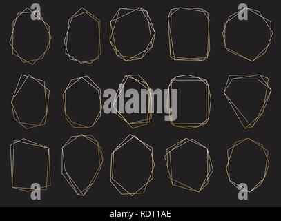 Polygonal frames set. Gold triangles, geometric shapes. Stock Vector