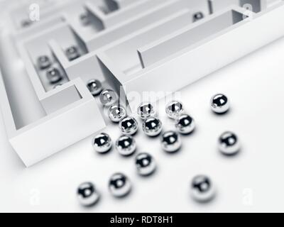 Group of chrome steel balls at the entrance to maze Stock Photo