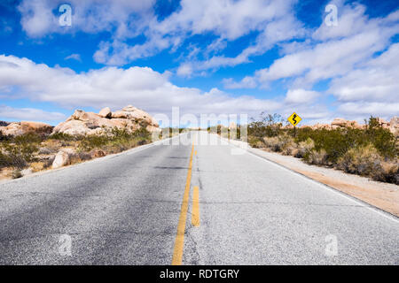 Driving on a paved road in Joshua Tree National Park, south California Stock Photo
