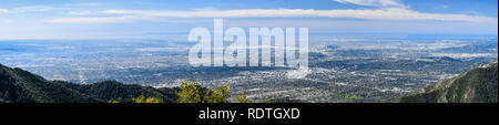 Panoramic aerial view of Los Angeles and the metropolitan area surrounding it; Pacific Ocean coastline in the background, south California Stock Photo