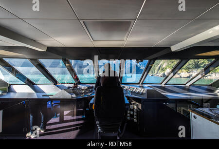 Through the cockpit, Milford Sound, NZ Stock Photo