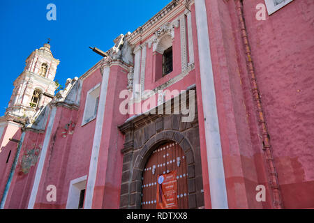 Puebla, Mexico-20 April, 2018: Colorful colonial Puebla streets in Zocalo historic city center Stock Photo