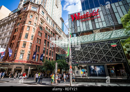 23th December 2018, Sydney NSW Australia: street view in Sydney CBD with Westfield shopping centre and people in Sydney NSW Australia Stock Photo