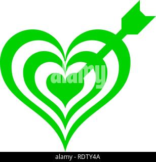 Heart target with arrow symbol icon - green simple, isolated - vector illustration Stock Vector