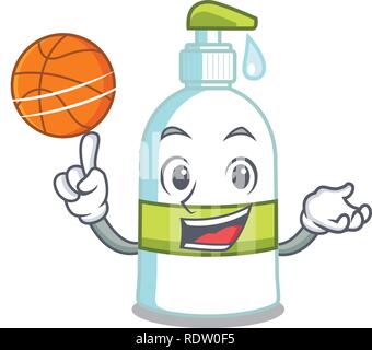 With basketball liquid soap in the character bottles Stock Vector