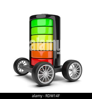 Electric Battery with Wheels on White Background 3D Illustration Stock Photo