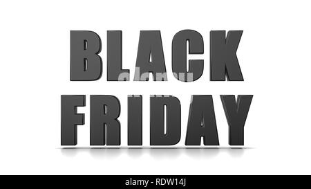 Black Black Friday 3D Text isolated on White Background 3D Illustration, Front View Stock Photo
