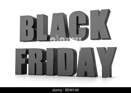 Black Black Friday 3D Text isolated on White Background 3D Illustration Stock Photo