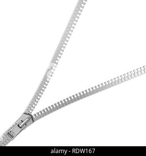 Open Metal Zip Isolated on White Background Template 3D Illustration Stock Photo