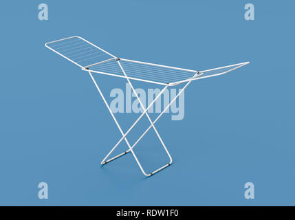 White Clothes Drying Rack on Blue Background 3D Illustration Stock Photo