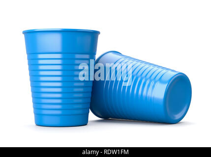 Blue Plastic Cup Isolated on White Background 3D Illustration Stock Photo