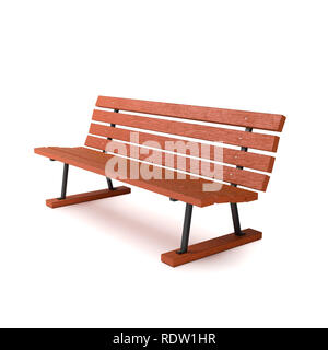 One Single Wooden Bench on White Background 3D Illustration Stock Photo