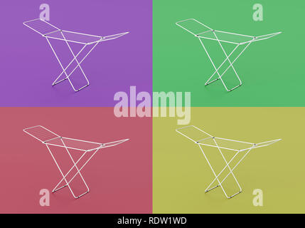 White Clothes Drying Rack on Colorful Background Collection 3D Illustration Stock Photo