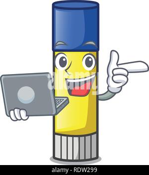With laptop glue stick in the cartoon shape Stock Vector