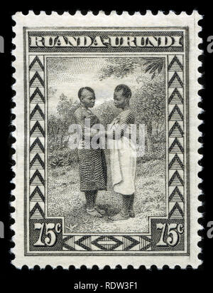 Postage stamp from the former mandate Ruanda-Urundi in the Indigenous peoples, landscapes and animals series issued in 1931 Stock Photo