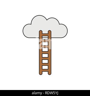 Vector illustration icon concept of cloud and wooden ladder. Colored and black outlines. Stock Vector