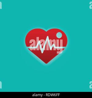 Red heart with pulse wave. Medical and symbol concept. Abstract icon theme. Stock Vector