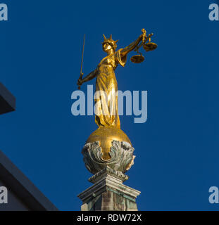 Lady Justice statue on top of The Old Bailey, Central Criminal Court, London, England. Stock Photo