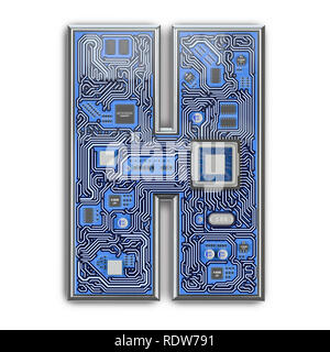 Letter H.  Alphabet in circuit board style. Digital hi-tech letter isolated on white. 3d illustration Stock Photo