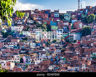 Densely populated houses in Comuna 13 in Medellin Colombia Stock Photo