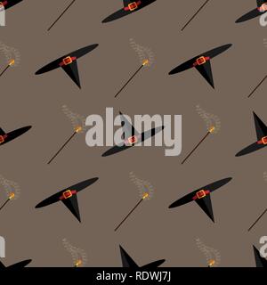Halloween vector with witch hats and and magic wand seamless pattern 10 eps Stock Vector