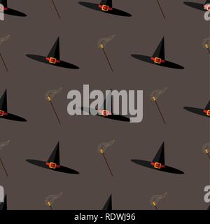 seamless pattern Halloween vector with witch hats and and magic wand 10 eps Stock Vector