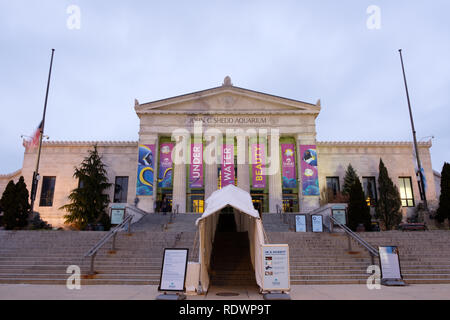 CHICAGO, Illinois - DEC 28, 2018: The main entrance of the John G. Shedd Aquarium in Chicago, Illinois, United States. Stock Photo