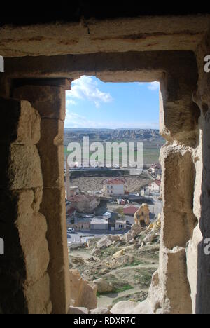 The view from the 6th-century ruins of St. George's church, built into a cave in the village of Cavusin, Cappadocia, Turkey. Stock Photo