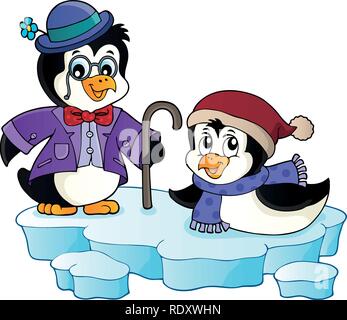Happy stylized penguins topic image 1 - eps10 vector illustration. Stock Vector