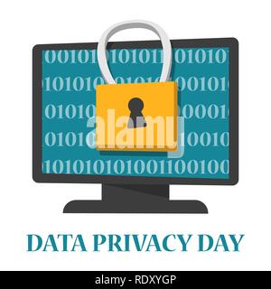 Data privacy day global holiday. Digital information security awareness day. Banner for website about data protect. Unofficial january holiday. Stock Vector