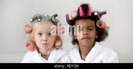 International friendship of different nationalities. Girls friends of different skin color and religion are best friends. Stock Photo