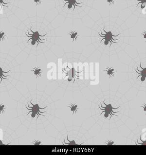 seamless pattern Spiders on Webs on gray background. halloween print 10 eps Stock Vector