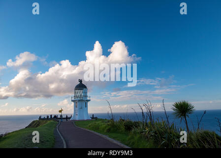 Cape Reinga is the northwesternmost point of New Zealand and is sacred in Maori culture. Stock Photo