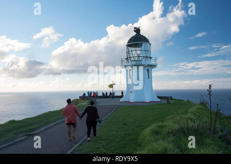 Cape Reinga is the northwesternmost point of New Zealand and is sacred in Maori culture. Stock Photo