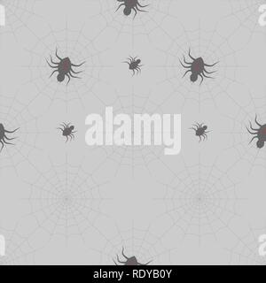 halloween print. Spiders on Webs on gray background. seamless pattern 10 eps Stock Vector