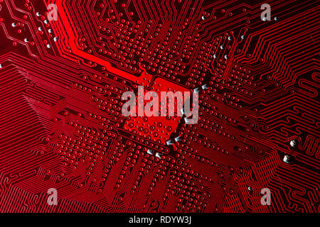 Close up photo of blue printecd circuit board with solder points Stock Photo