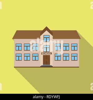 Flat icon of a two-story building with an inscription school, long shadow Stock Vector
