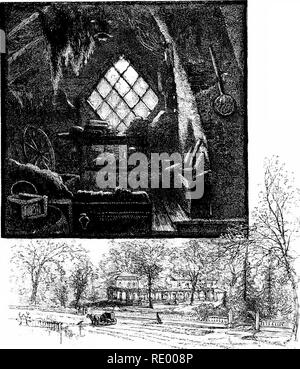 . Pastoral days; or, Memories of a New England year. Natural history. 56 PASTORAL DAYS. separates the two centres. The old homestead is situated in the heart of Hometown, fronting on the main street. The house itself is a series of after-thoughts, wing after wing and gable after gable having clustered around the old nucleus, as the growth of new generations necessitated increased accommodation. Its outward aspect is rather modern, but the. OLD HOMESTEAD AND interior, with its broad open fireplaces, and accessaries in the shape of cranes and fire-dogs, is rich with all the features of typical N Stock Photo