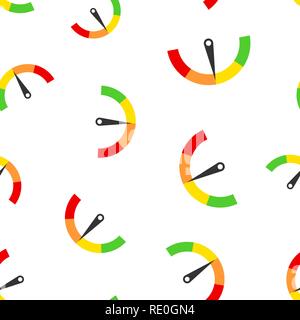 Meter dashboard icon seamless pattern background. Credit score indicator level vector illustration. Gauges with measure scale symbol pattern. Stock Vector