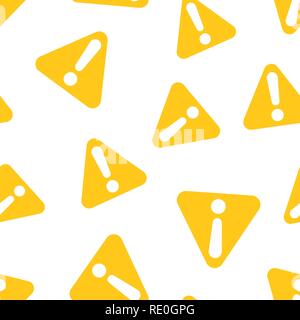 Exclamation mark icon seamless pattern background. Danger alarm vector illustration. Caution risk symbol pattern. Stock Vector