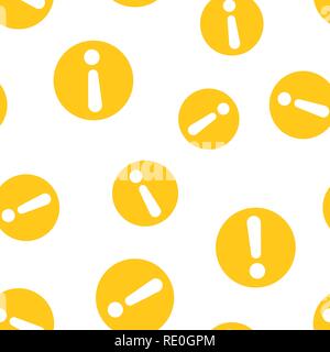 Exclamation mark icon seamless pattern background. Danger alarm vector illustration. Caution risk symbol pattern. Stock Vector