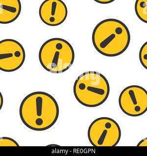 Exclamation mark icon seamless pattern background. Danger alarm vector illustration. Caution risk symbol pattern. Stock Vector