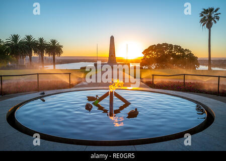 Eternal flame with State War Memorial in perth Stock Photo