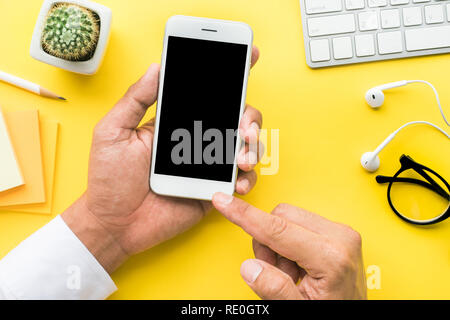 Human using smartphone on worktable business concepts ideas Stock Photo