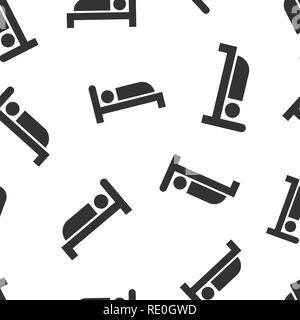 Bed icon seamless pattern background. Sleep bedroom vector illustration. Relax sofa symbol pattern. Stock Vector