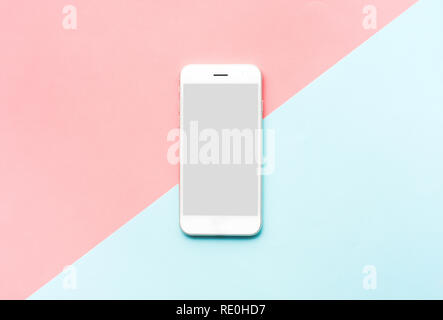 Smartphone,white mobile phone on colorful background.flat lay minimal style ideas Stock Photo